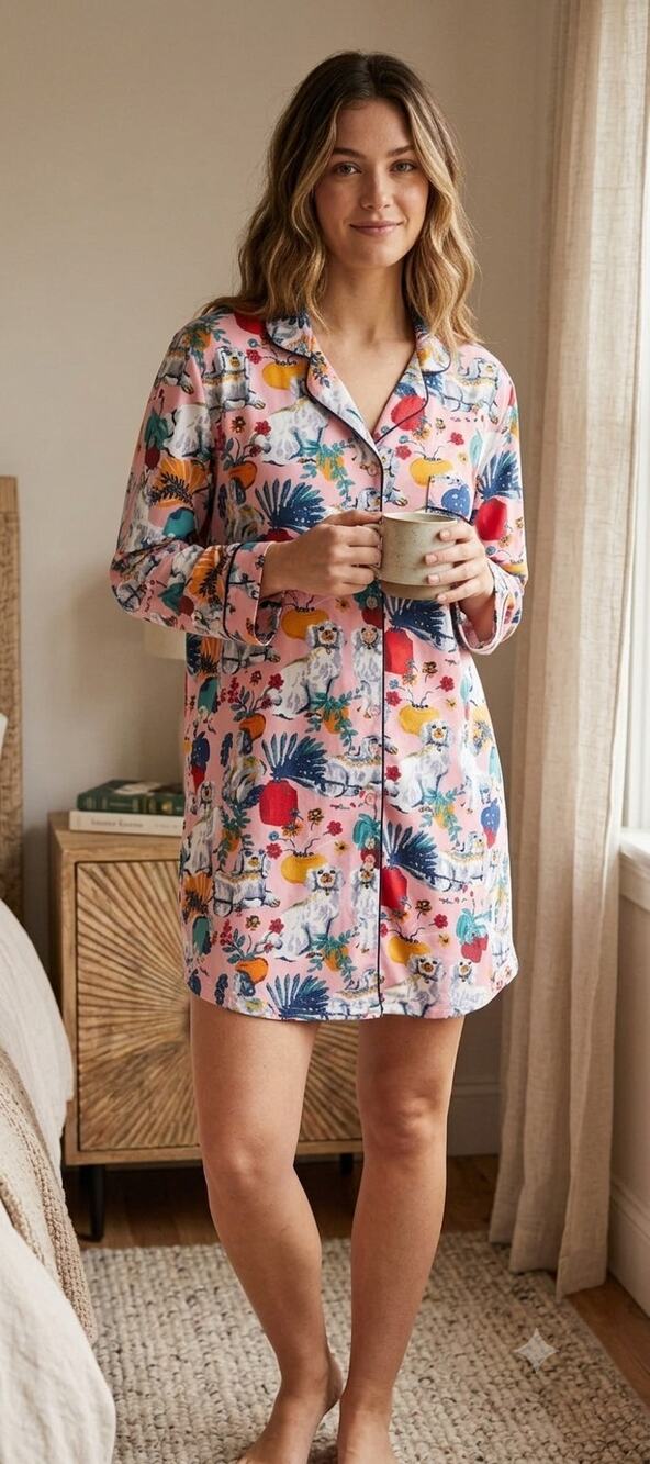 Printfresh Sleep Shirt Gown Pink White Good Dog Organic Cotton Small